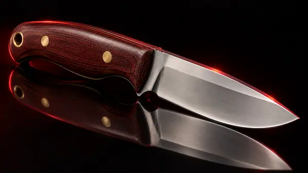 Illustrative studio render of a drop-point fixed blade with micarta handle, not the actual model