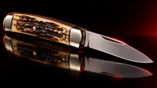 Illustrative studio render of a slip joint with stag antler handle, not the actual model