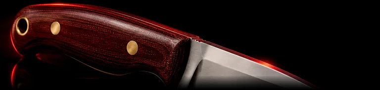 Illustrative studio render of a drop-point fixed blade with micarta handle, not the actual model