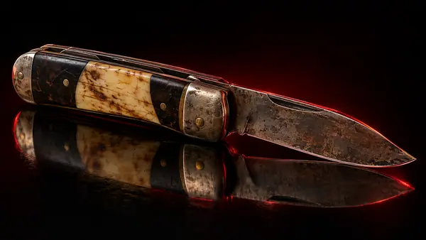 Illustrative studio render of a antique pocketknife with aged patina, not the actual model